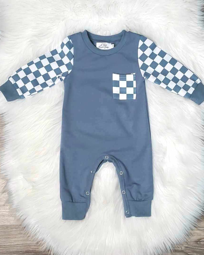 Baby Blue Checkered Romper  A Touch of Magnolia Boutique   