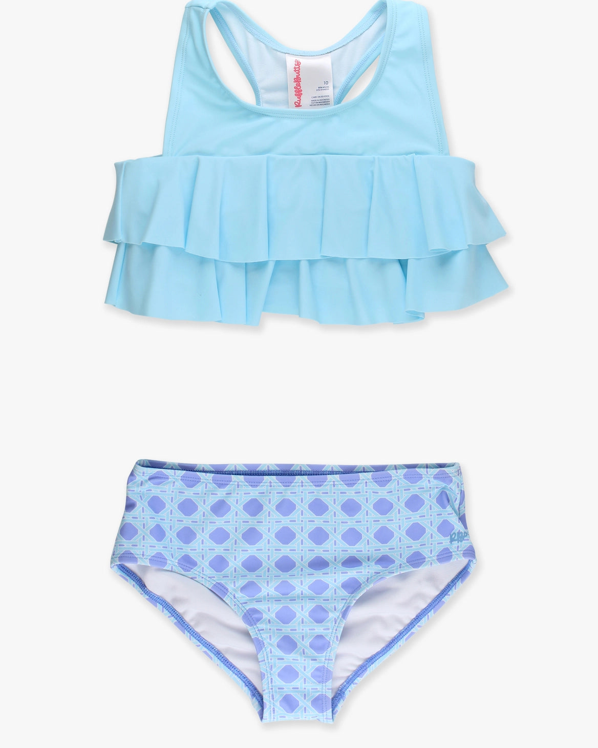 Tween Girls Periwinkle Blue Coastal Cane Flounce Bikini 2-Piece Swimsuit A Touch of Magnolia Boutique