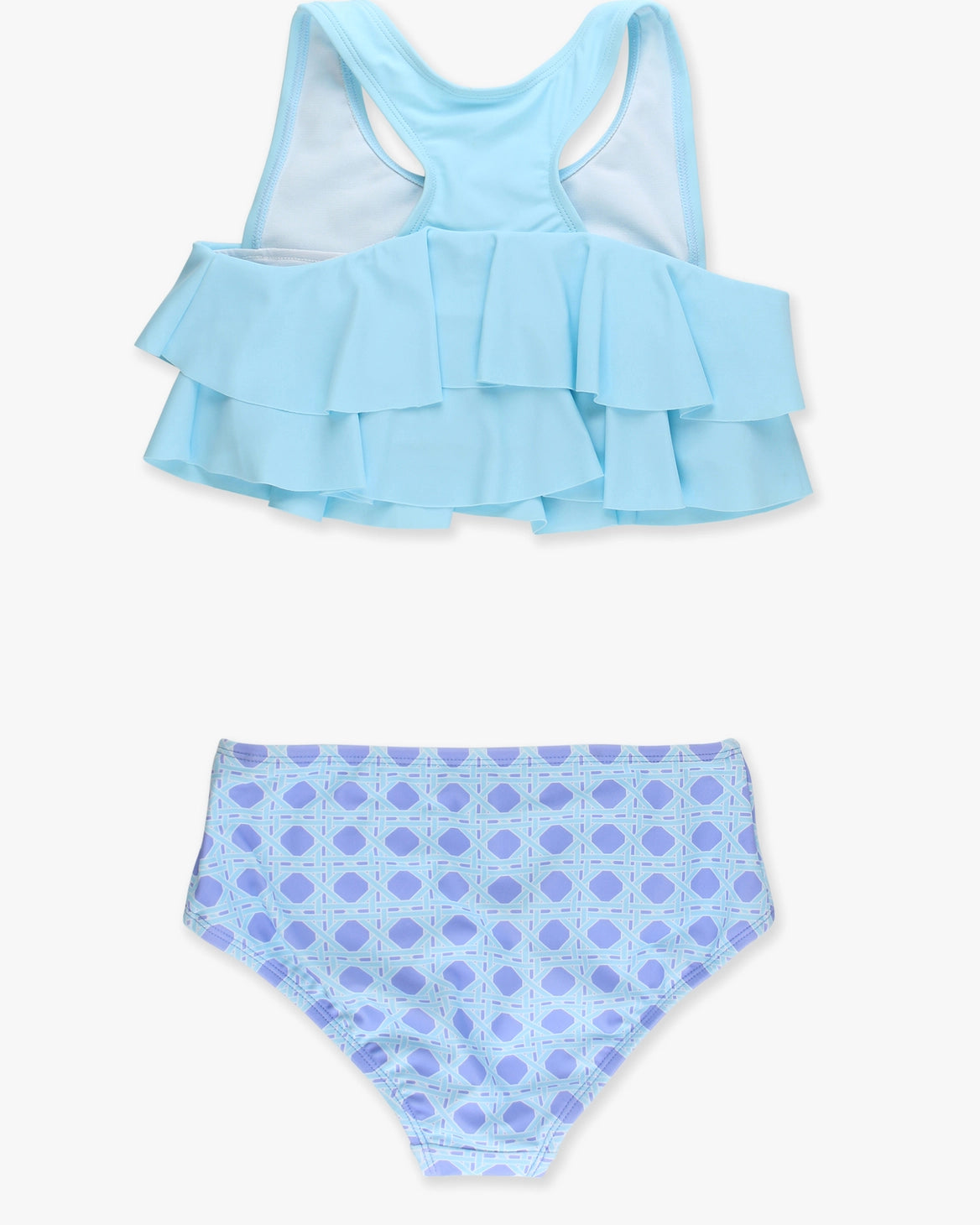 Tween Girls Periwinkle Blue Coastal Cane Flounce Bikini 2-Piece Swimsuit A Touch of Magnolia Boutique