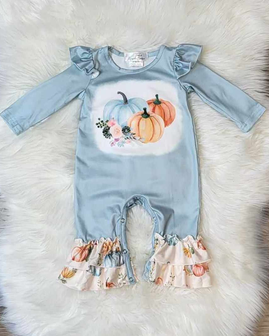 Baby Girl Blue Pumpkin Romper A Touch of Magnolia Boutique