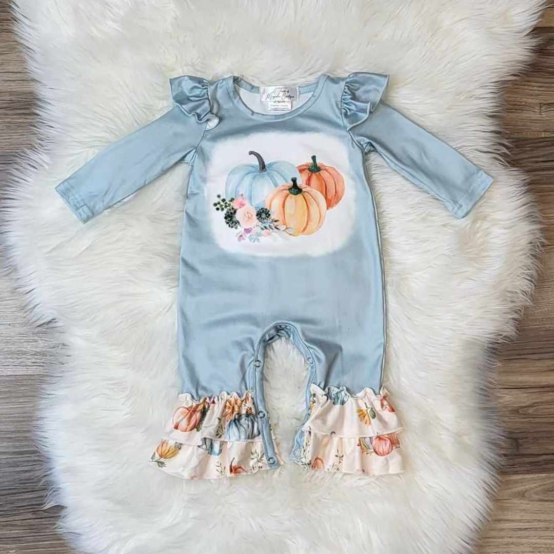 Baby Girl Blue Pumpkin Romper A Touch of Magnolia Boutique
