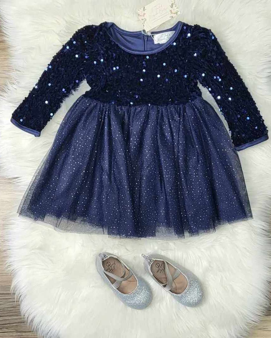 Navy Sequin and Tulle Dress A Touch of Magnolia Boutique
