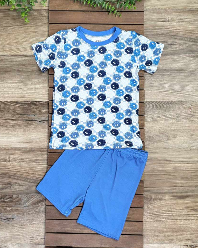 Bamboo Blue Smiley Shorts Set Pajamas A Touch of Magnolia Boutique
