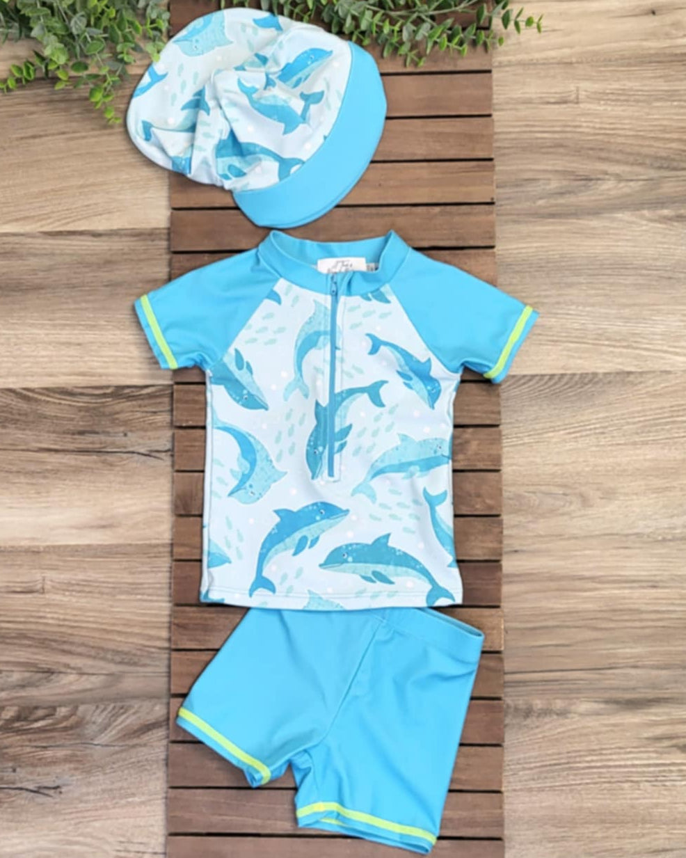 Blue Dolphin Swimsuit- Baby & Toddler 3 Piece Set A Touch of Magnolia Boutique