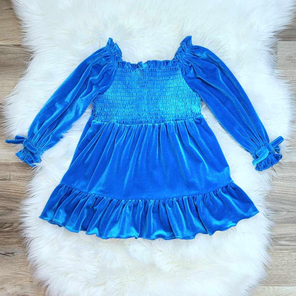 Blue Velvet Smocked Dress A Touch of Magnolia Boutique