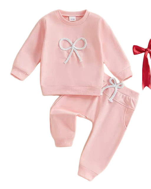 Pink Jogger Set with Bow -Baby and Toddler Girls A Touch of Magnolia Boutique