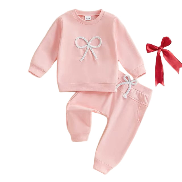 Pink Jogger Set with Bow -Baby and Toddler Girls A Touch of Magnolia Boutique