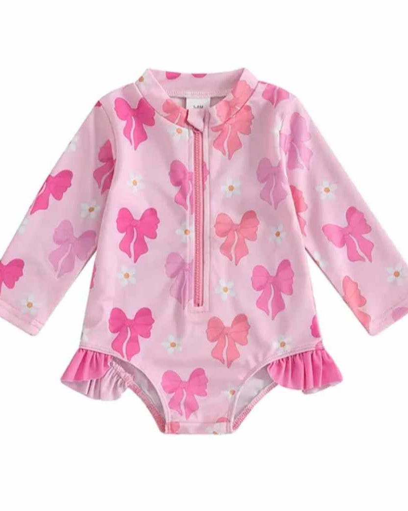 Rash Guard Zipper Bow Print Swimsuit-Baby Girl & Toddler A Touch of Magnolia Boutique