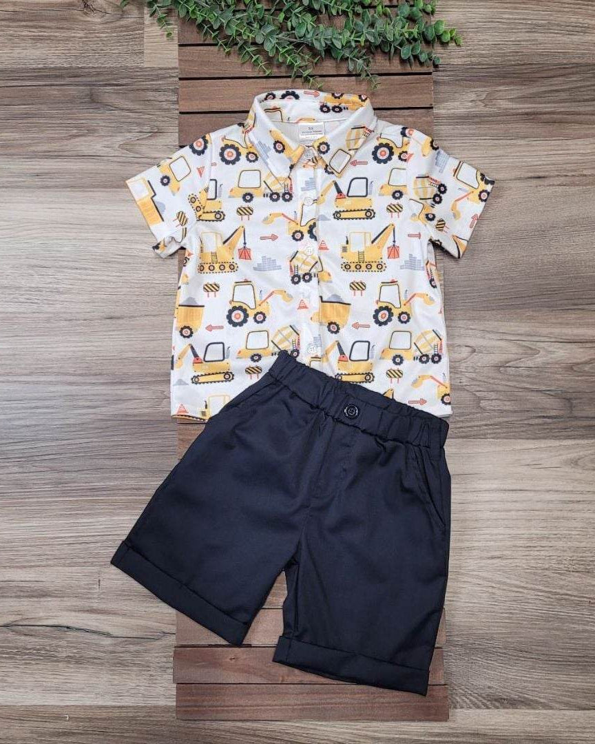 Boys Construction Button Down Top and Shorts Set  A Touch of Magnolia Boutique   