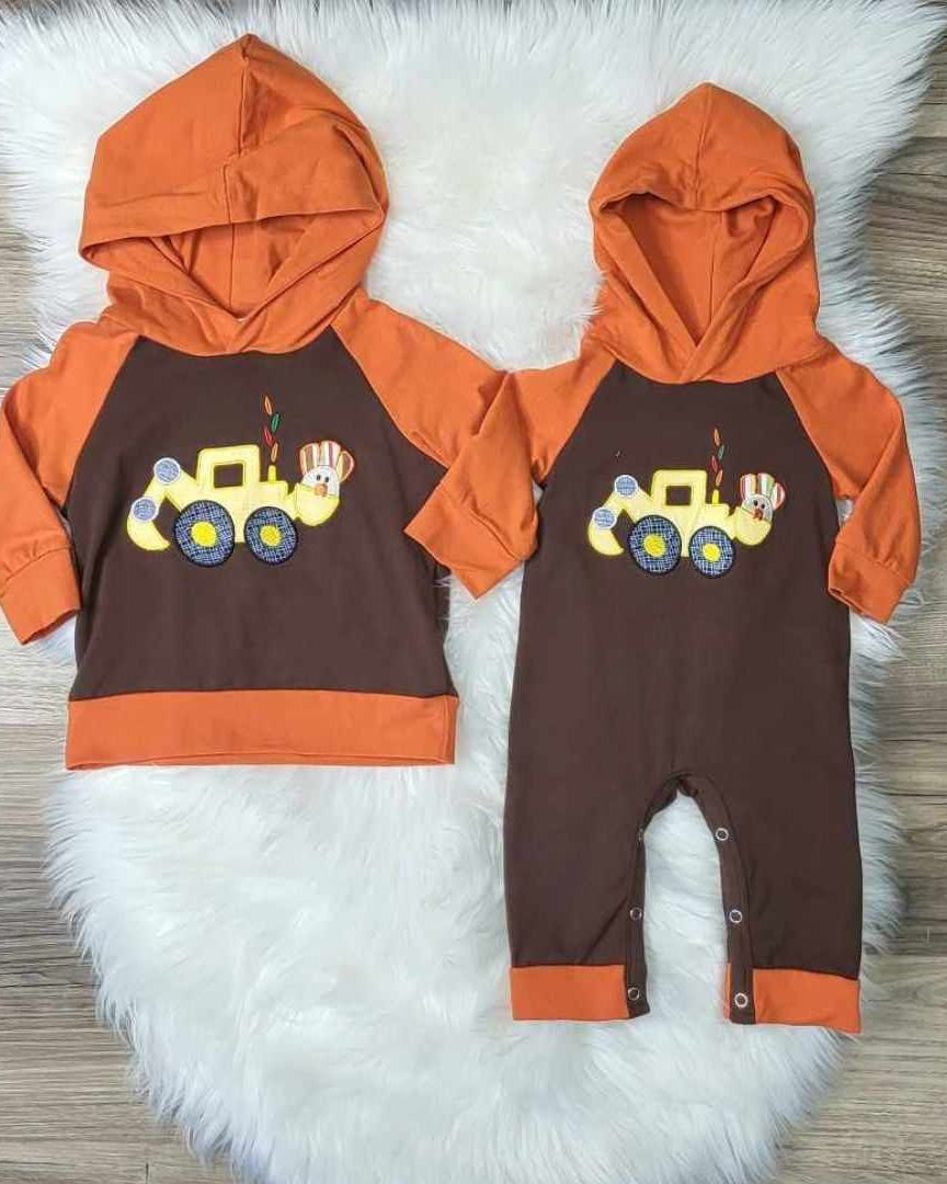 Baby Boy Turkey Excavator Romper A Touch of Magnolia Boutique