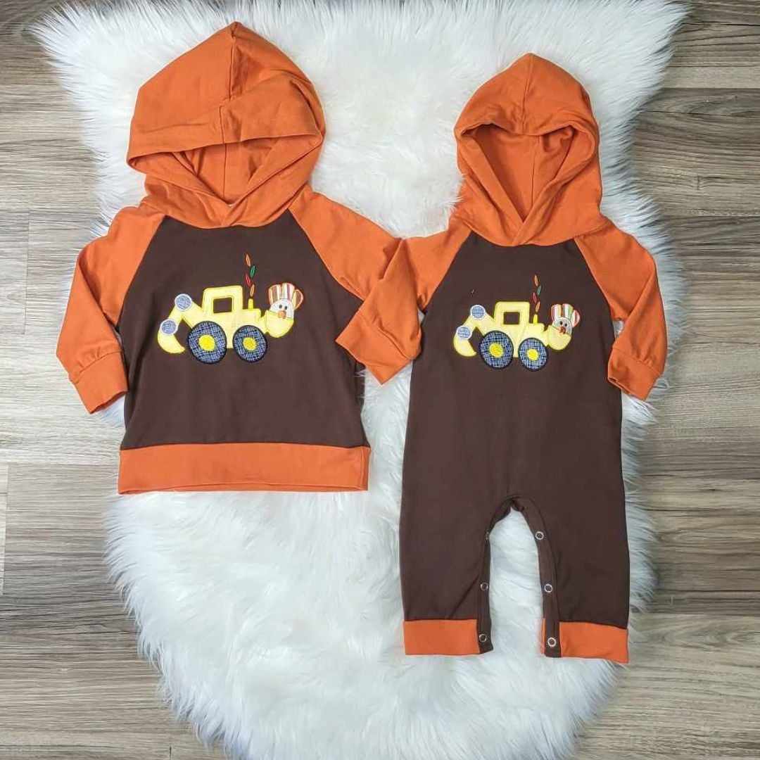 Baby Boy Turkey Excavator Romper A Touch of Magnolia Boutique