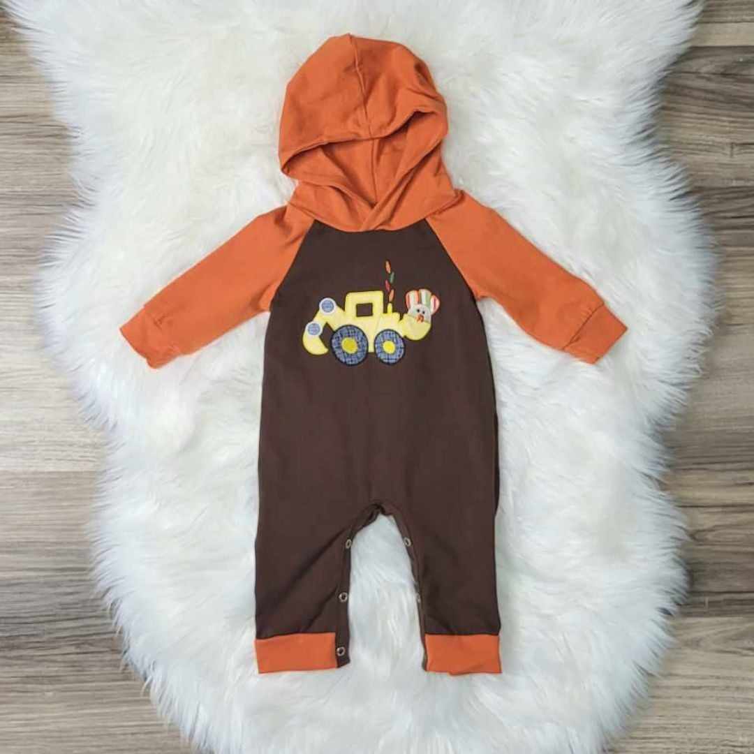 Baby Boy Turkey Excavator Romper A Touch of Magnolia Boutique