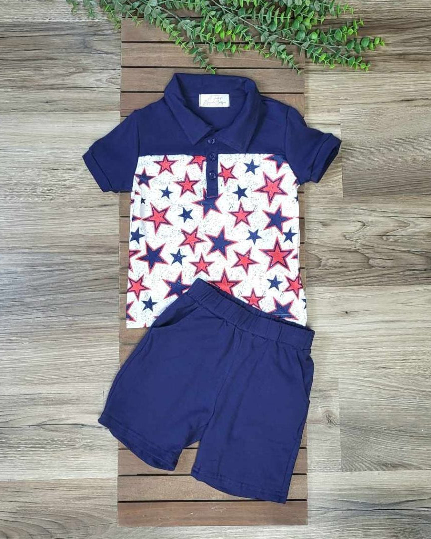 Boys Patriotic Top and Blue Shorts Outfit Set A Touch of Magnolia Boutique
