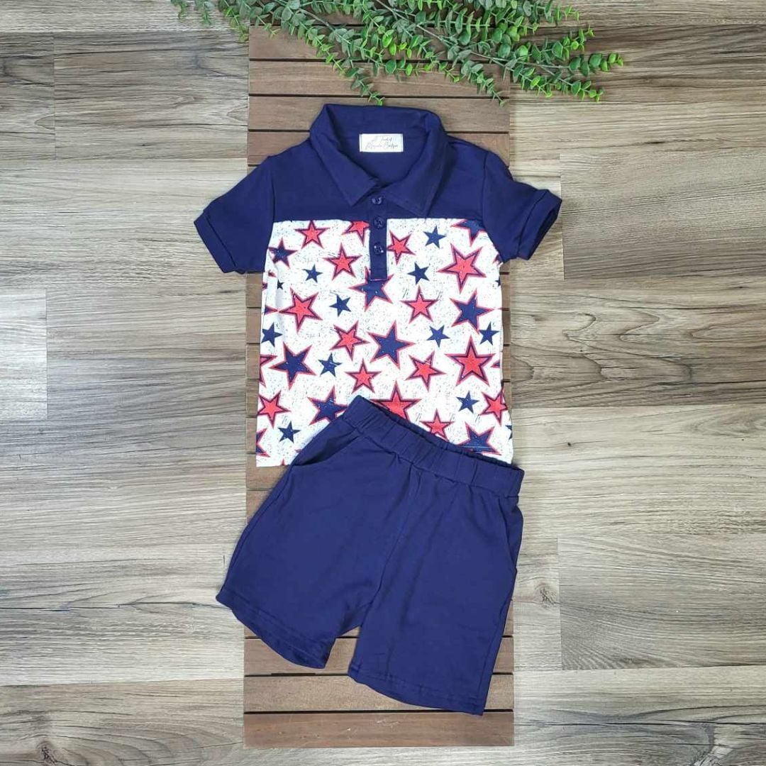 Boys Patriotic Top and Blue Shorts Outfit Set A Touch of Magnolia Boutique