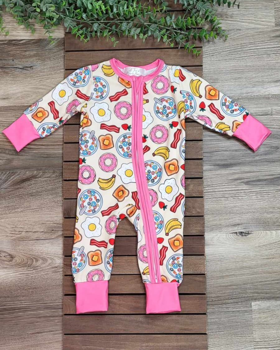 Baby Zipper Breakfast Food Print Footless Sleeper/Romper A Touch of Magnolia Boutique