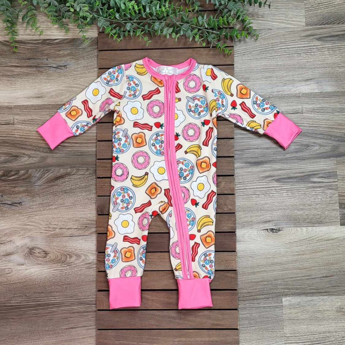 Baby Zipper Breakfast Food Print Footless Sleeper/Romper A Touch of Magnolia Boutique
