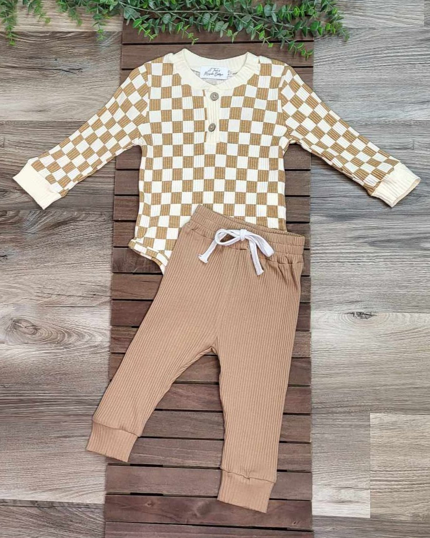 Brown Checkered Onesie Jogger Set A Touch of Magnolia Boutique