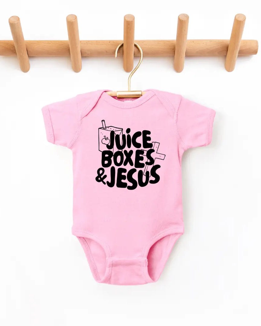 Juice Boxes & Jesus pink Infant Onesie A Touch of Magnolia Boutique