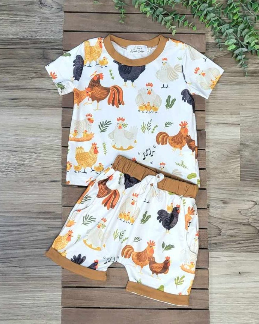 Chicken Print Shorts Set for Babies and Young Toddlers A Touch of Magnolia Boutique