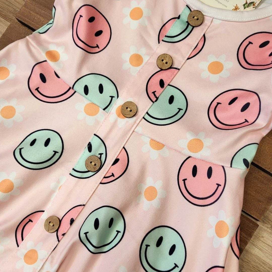 Smiley Sleeveless Faux Button Twirl Dress A Touch of Magnolia Boutique