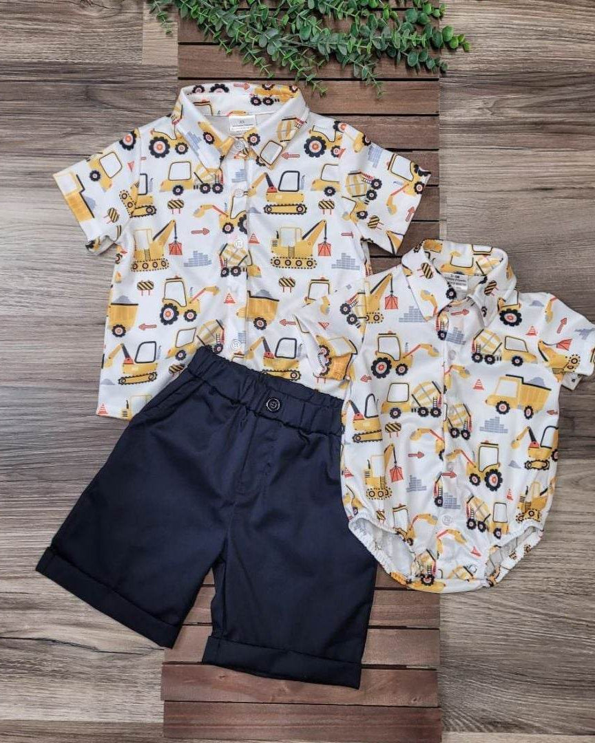 Boys Construction Button Down Top and Shorts Set  A Touch of Magnolia Boutique   