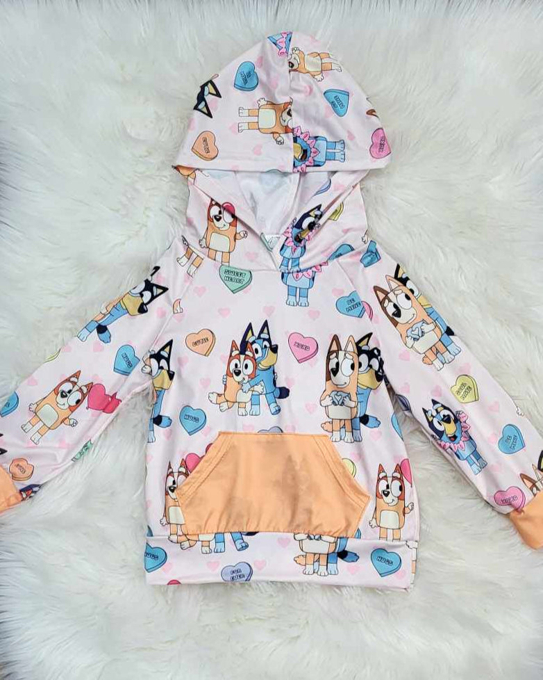 Conversation Hearts with Heeler Pups Hooded Top A Touch of Magnolia Boutique