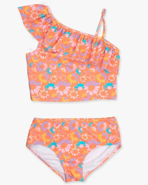 Coral Floral One Shoulder Ruffle Tankini 2 piece Swimsuit A Touch of Magnolia Boutique