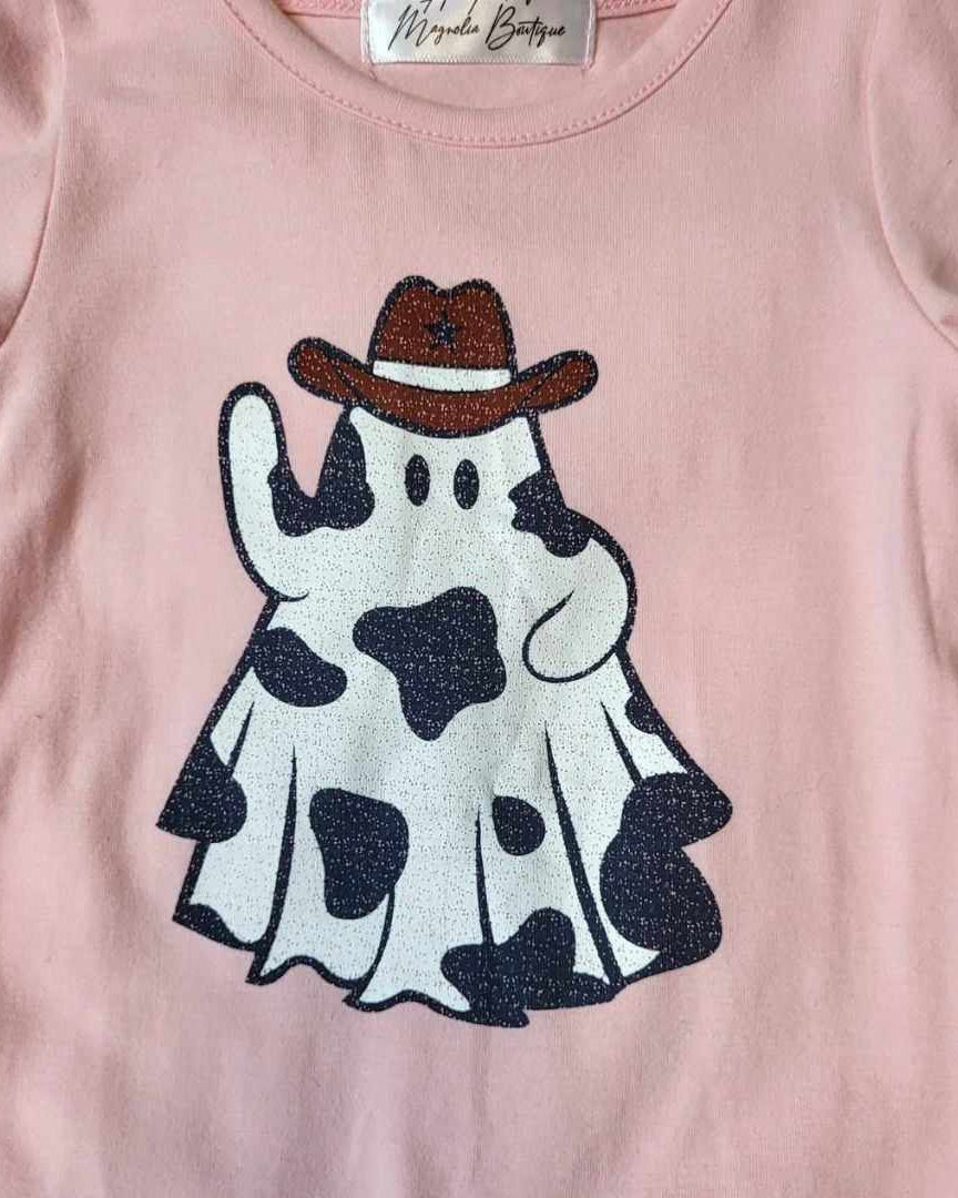 Baby Girl Cow Print Cowboy Ghost Romper  A Touch of Magnolia Boutique   