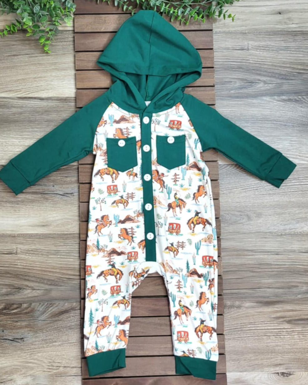 Baby boy Cowboy Themed Romper A Touch of Magnolia Boutique