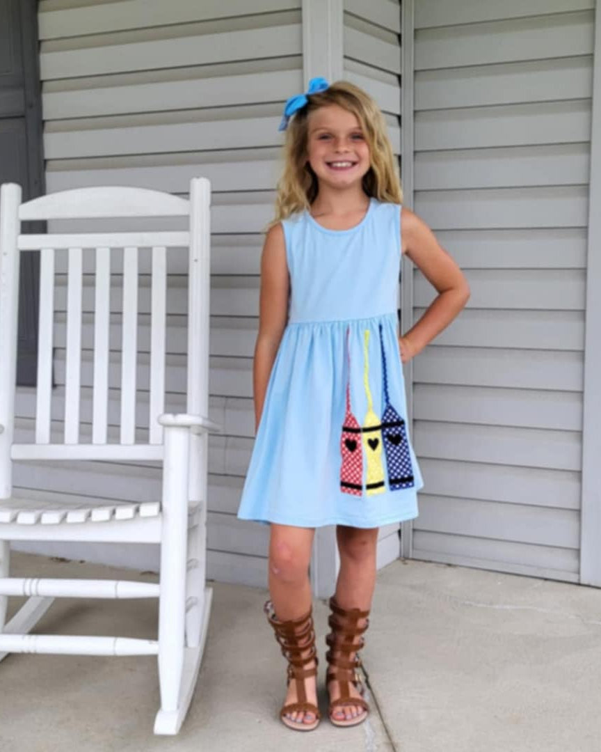 Back to School Sleeveless Blue Crayon Dress A Touch of Magnolia Boutique