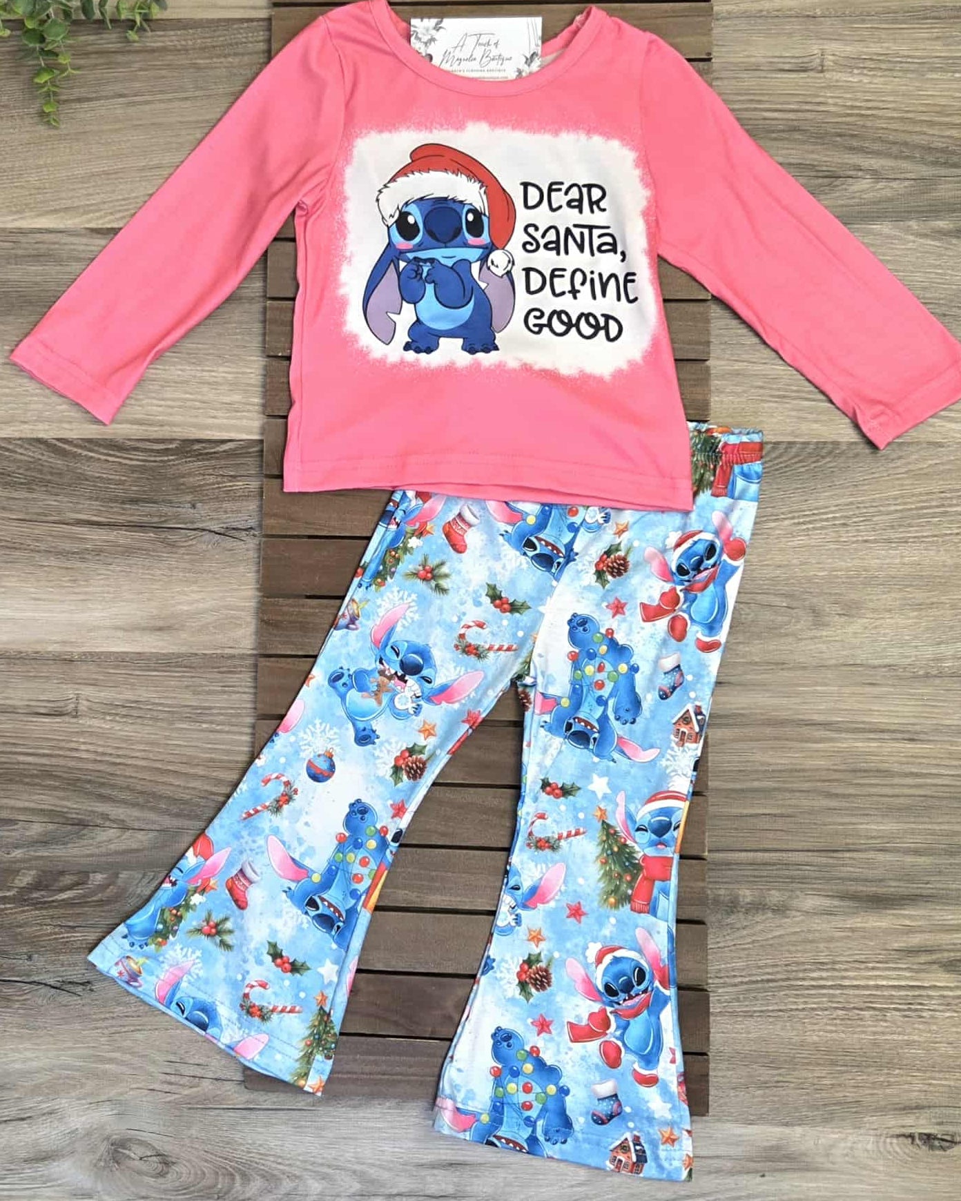 Dear Santa Define Good Blue Alien Top and Flare Pants Set A Touch of Magnolia Boutique
