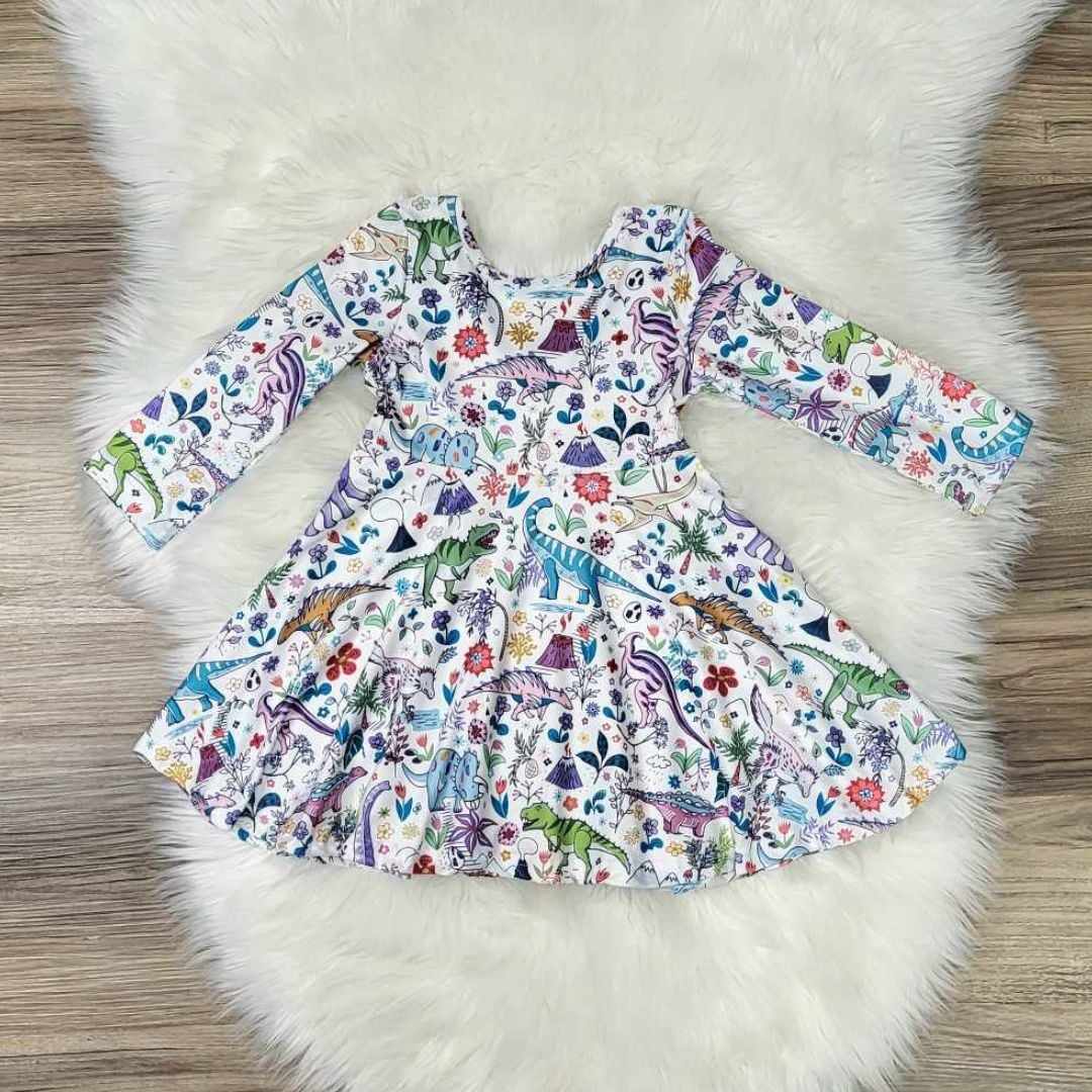 Girls Fun Dinosaur Print Twirl Dress A Touch of Magnolia Boutique