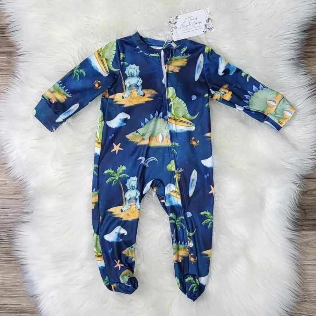 Baby Boy Dinosaur Zipper Sleeper Footed Romper  A Touch of Magnolia Boutique   