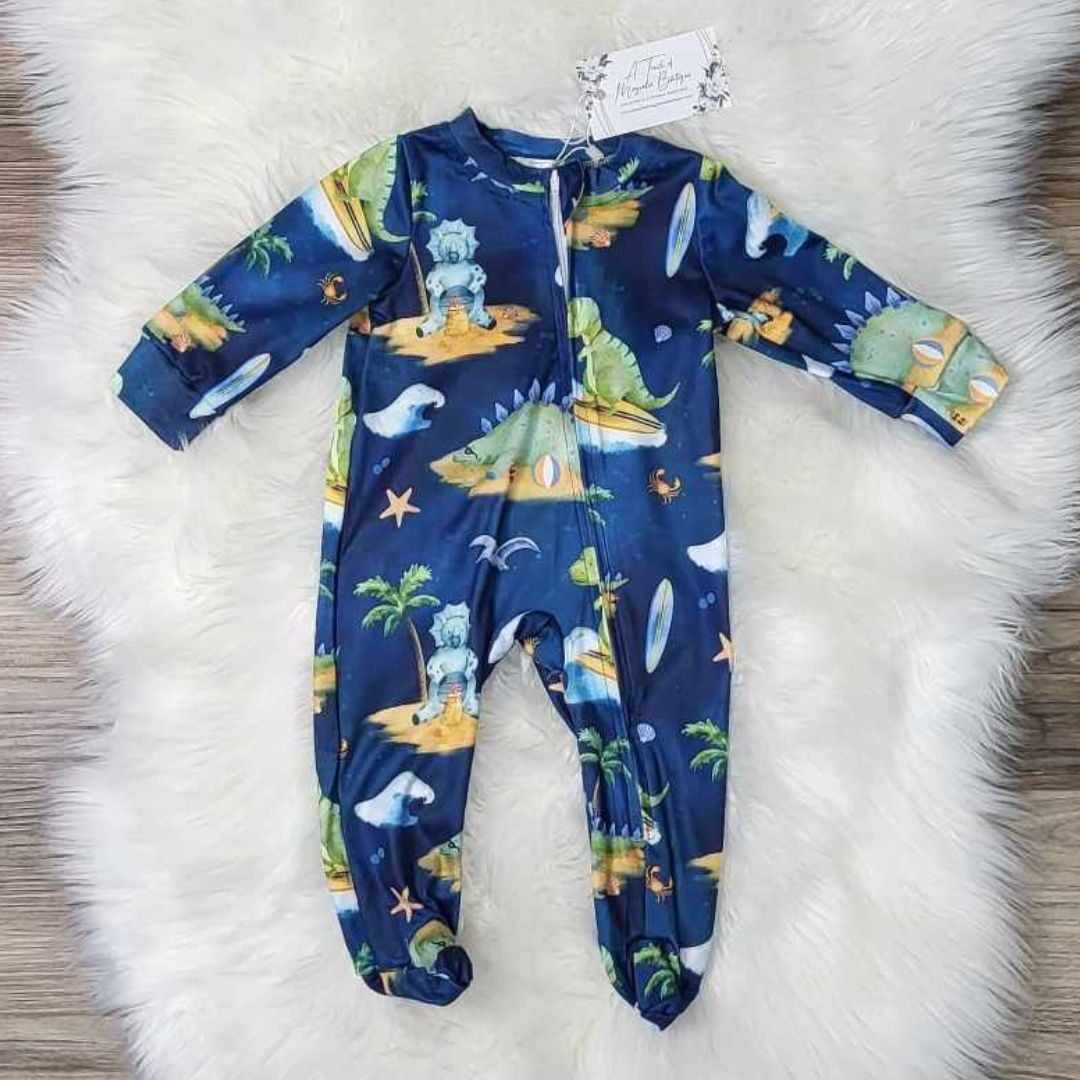 Baby Boy Dinosaur Zipper Sleeper Footed Romper A Touch of Magnolia Boutique