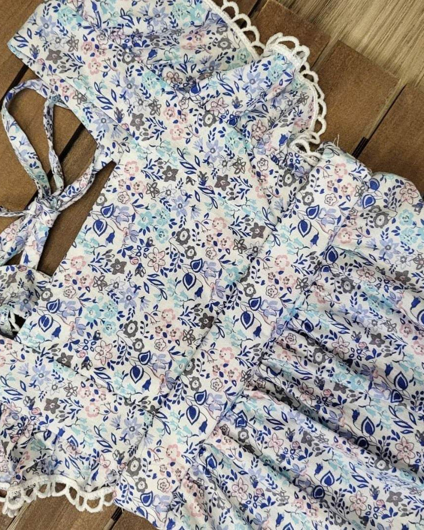 Ditsy Floral Blue Baby Girl Romper A Touch of Magnolia Boutique