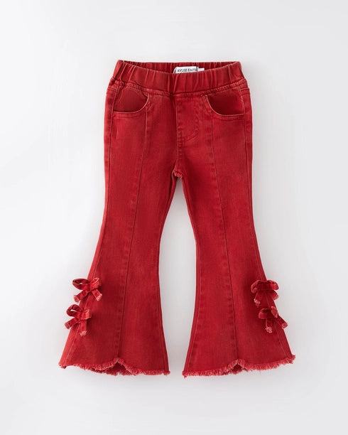 Red Bow Flared Jeans w/ Elastic Waistband A Touch of Magnolia Boutique