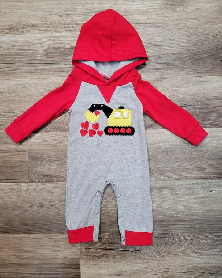 Baby Boy Excavator Hearts Romper  A Touch of Magnolia Boutique   