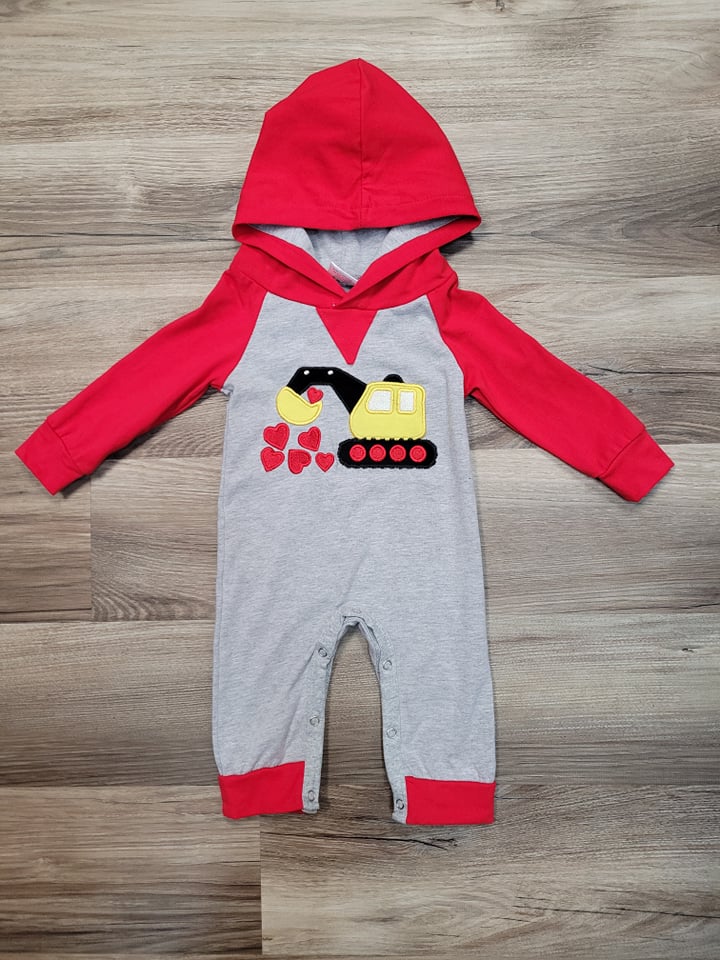 Baby Boy Excavator Hearts Romper  A Touch of Magnolia Boutique   