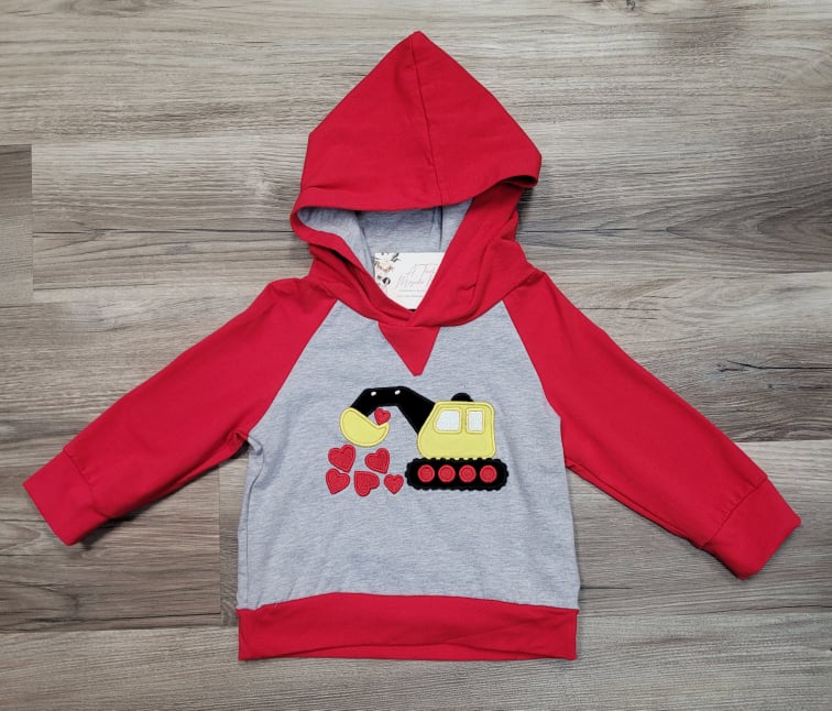 Boys Hooded Excavator Hearts Top  A Touch of Magnolia Boutique   