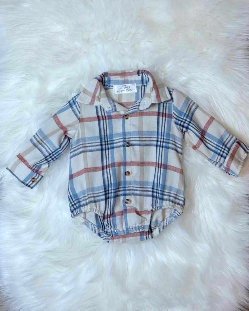 Baby Boy Fall Plaid Button Down Romper A Touch of Magnolia Boutique
