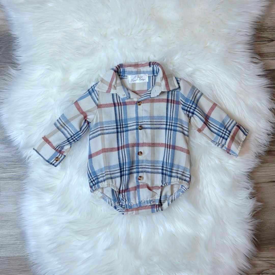 Baby Boy Fall Plaid Button Down Romper A Touch of Magnolia Boutique