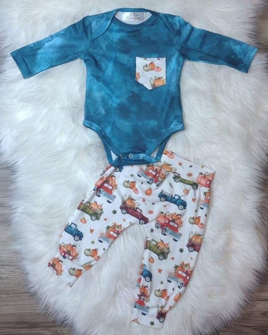 Baby Boy Tie Dye Onesie with Fall Truck Joggers A Touch of Magnolia Boutique
