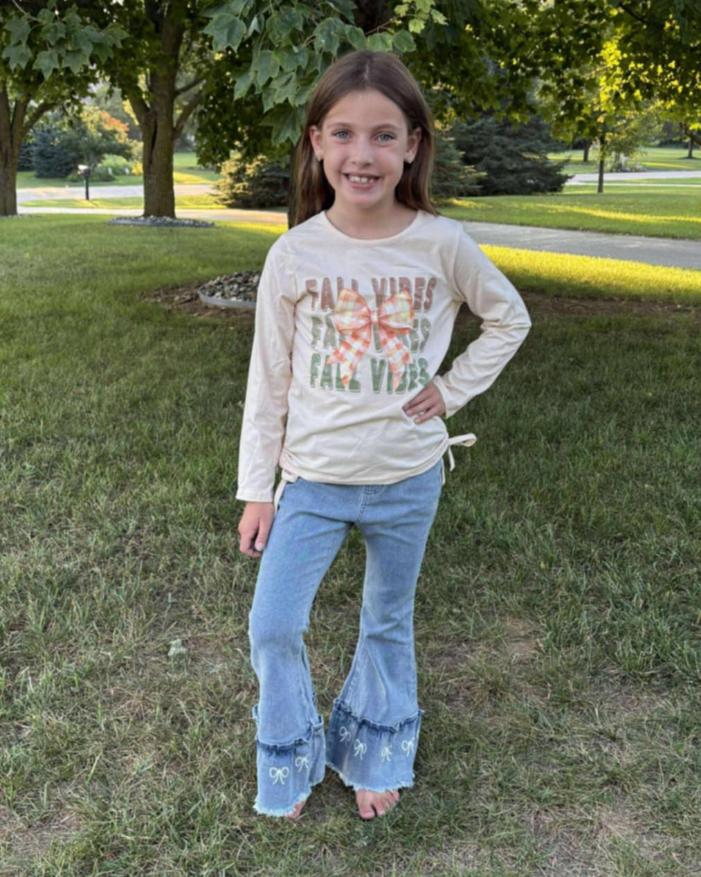 Fall Vibes Top and Denim Bow Bells Outfit A Touch of Magnolia Boutique