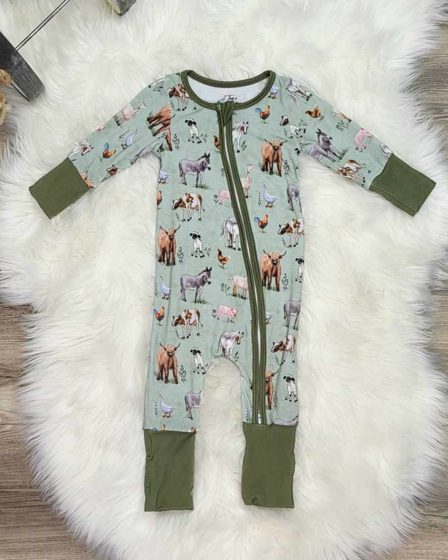 Bamboo Baby Zippie Romper/Sleeper- Unisex Farm Animals A Touch of Magnolia Boutique