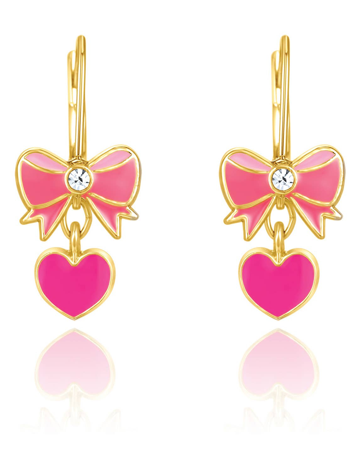 Pink Heart & Bow Leverback Dangle Earrings A Touch of Magnolia Boutique