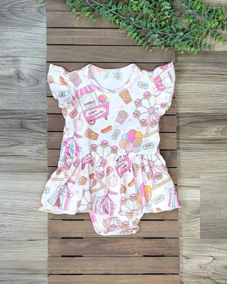 Baby Girl Flutter Sleeve Skirted Romper-Pastel Carnival Print A Touch of Magnolia Boutique