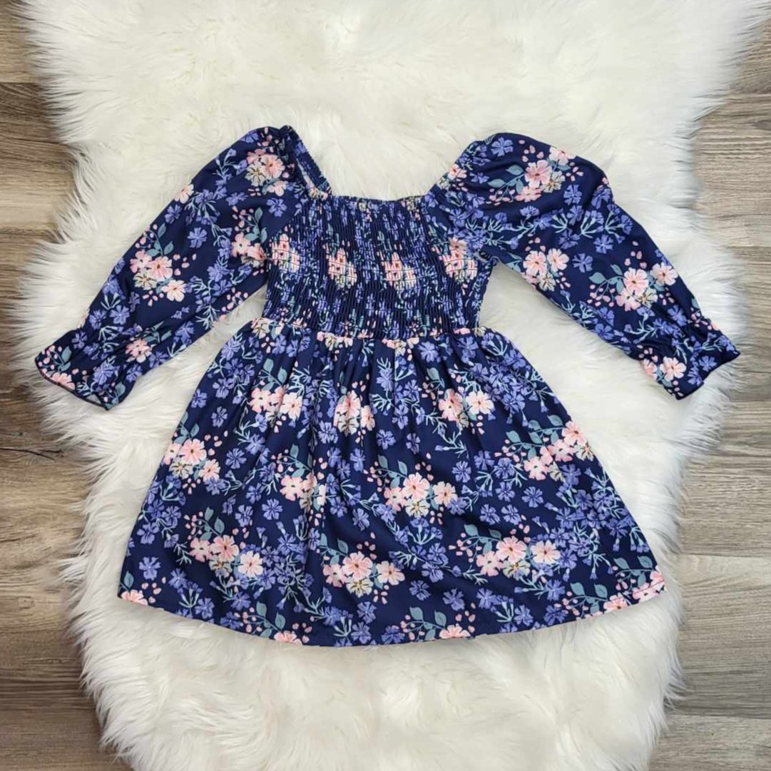 Navy Smocked Floral Dress A Touch of Magnolia Boutique