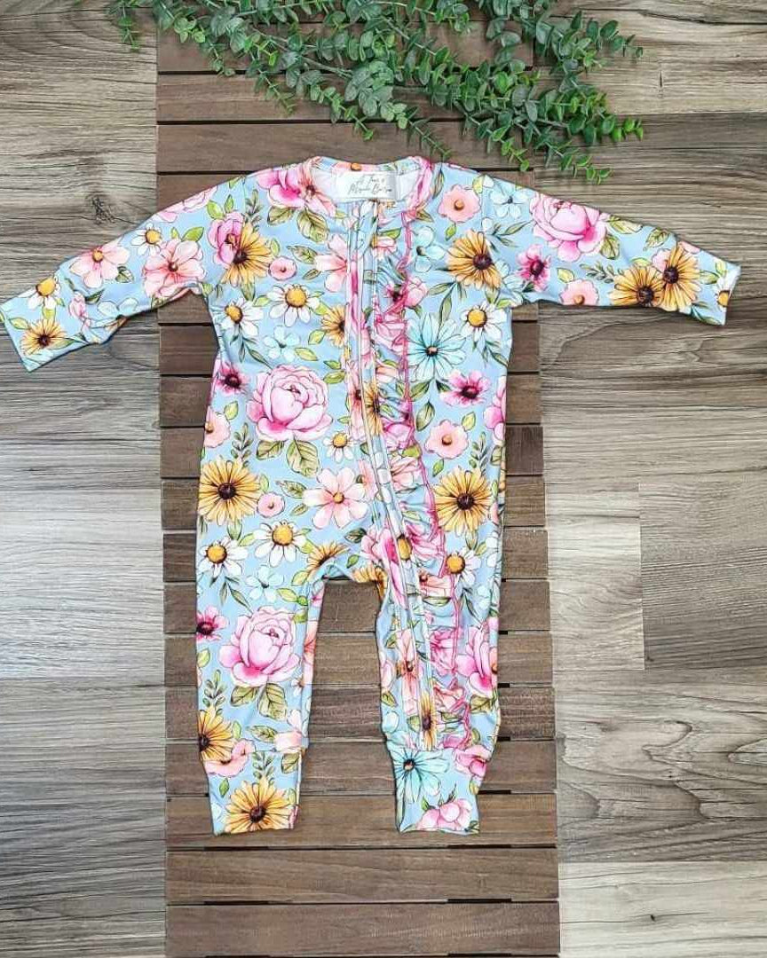 Baby Girl Zipper Ruffle Floral Sleeper/Romper A Touch of Magnolia Boutique