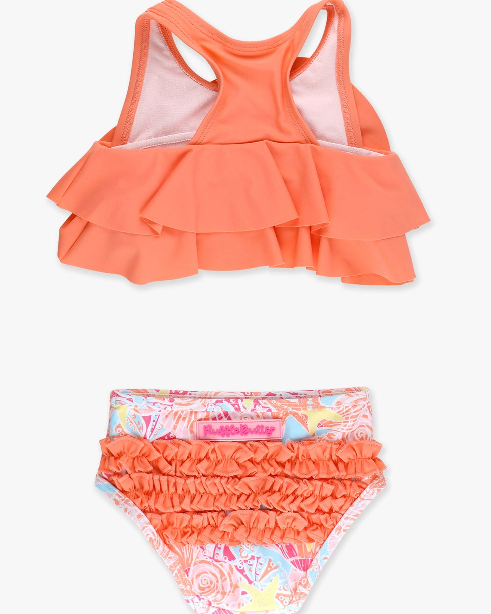 Girls Sunset Seashells Flounce Bikini 2-Piece Swimsuit with Signature Rear Ruffles A Touch of Magnolia Boutique