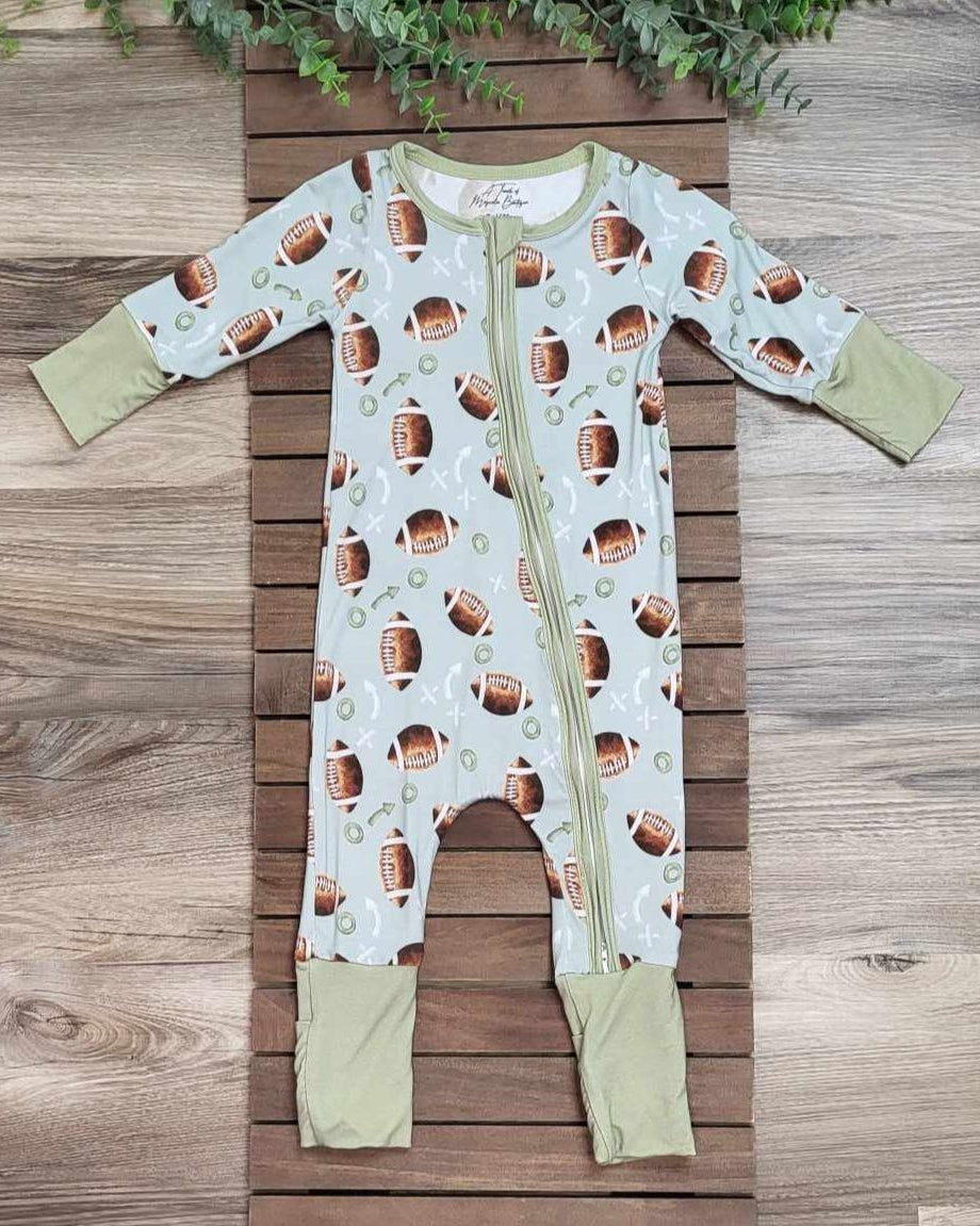 Bamboo Baby Zippie Romper/Sleeper- Football print A Touch of Magnolia Boutique